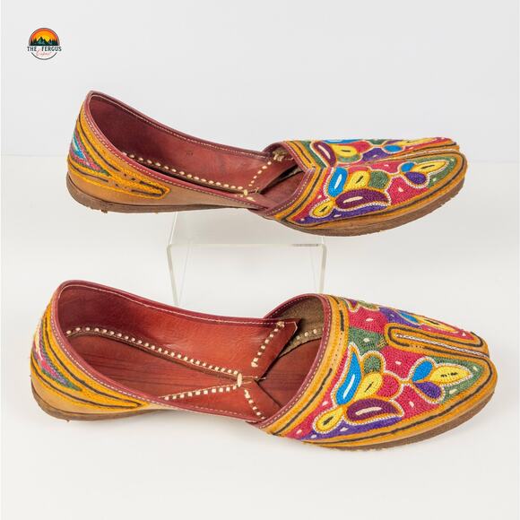 Handcrafted Punjabi Jutti Khussa Mojari Flats Multicolor Women's Size US 9 - Picture 3 of 16